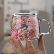 Floral double wall glass mug with dried flowers, available in Beirut Lebanon


