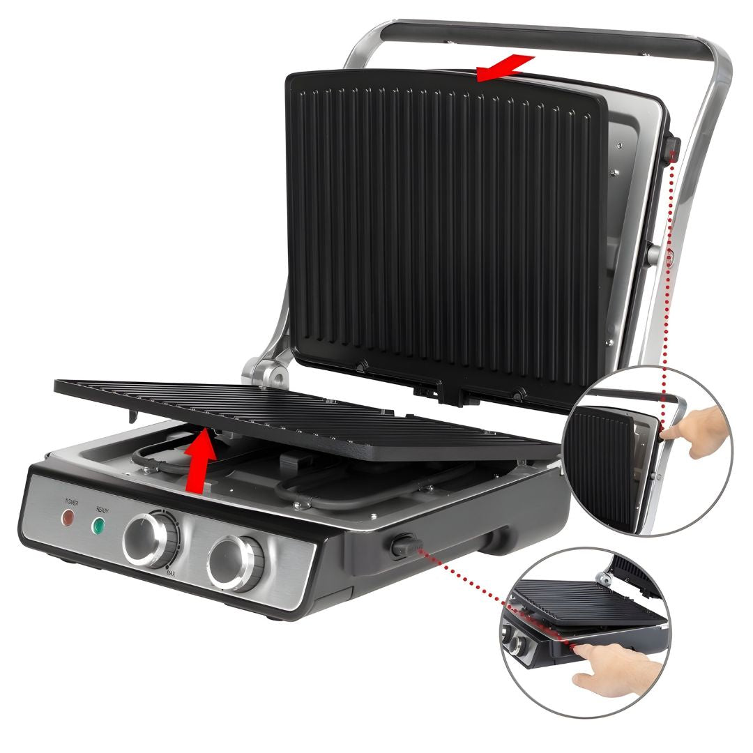 ProfiCook PC-KG 1264 electric contact grill 2000W with removable non-stick grill plates and stainless steel body