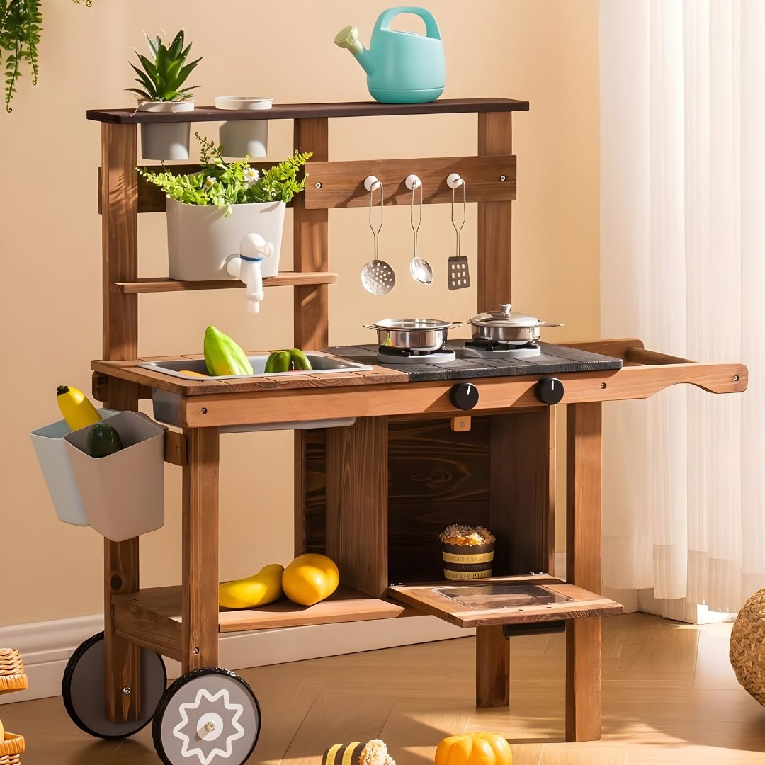 Wooden outdoor kids kitchen playset with accessories and wheels Beirut Lebanon garden toy