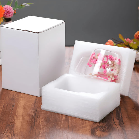 Floral double wall glass mug with dried flowers, available in Beirut Lebanon

