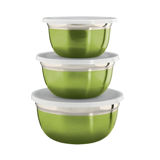 ERNESTO 3-piece stainless steel storage bowls green – stackable & freezer safe