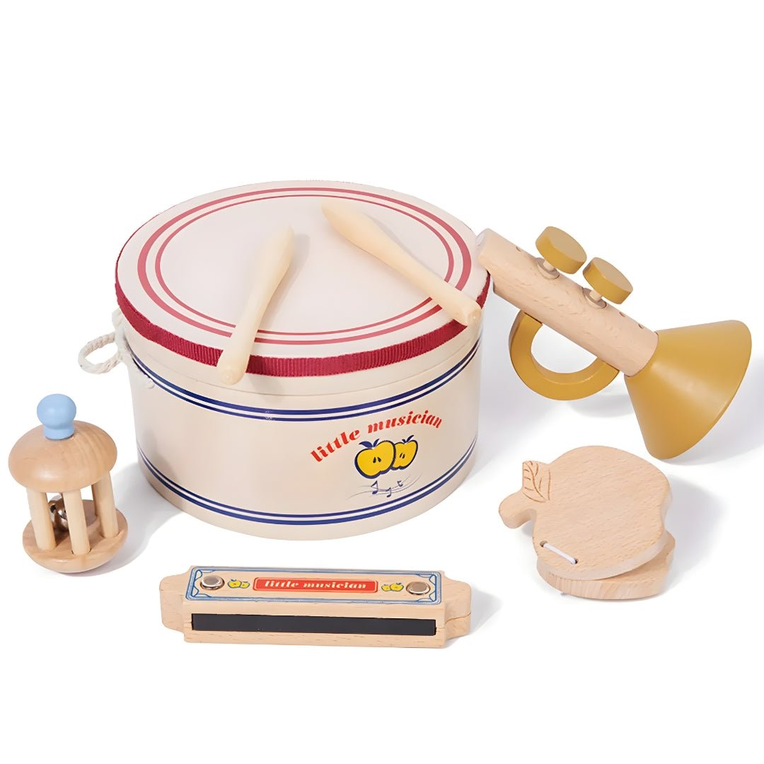Wooden musical instruments set for toddlers drum harmonica maraca Lebanon European House Hold