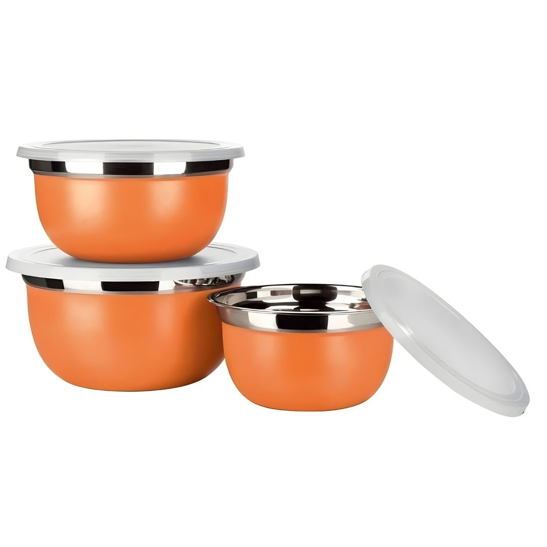 ERNESTO stainless steel storage bowls orange set with plastic lids