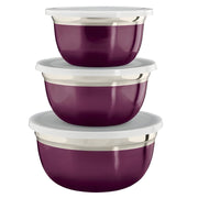 ERNESTO stainless steel storage bowl set with lids – 3 pieces purple