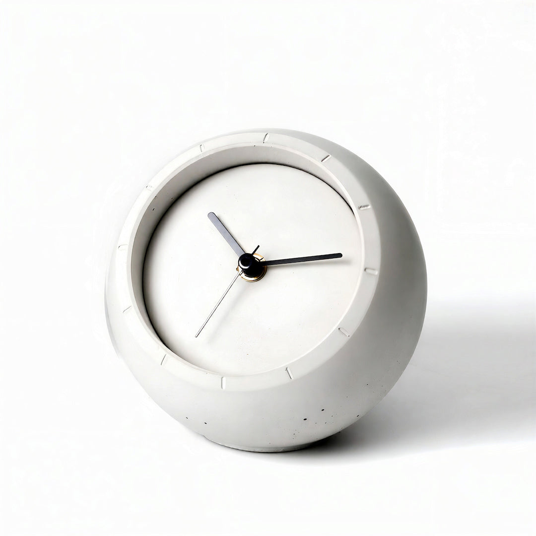 Sculptural Concrete Table Clock with Hidden Storage