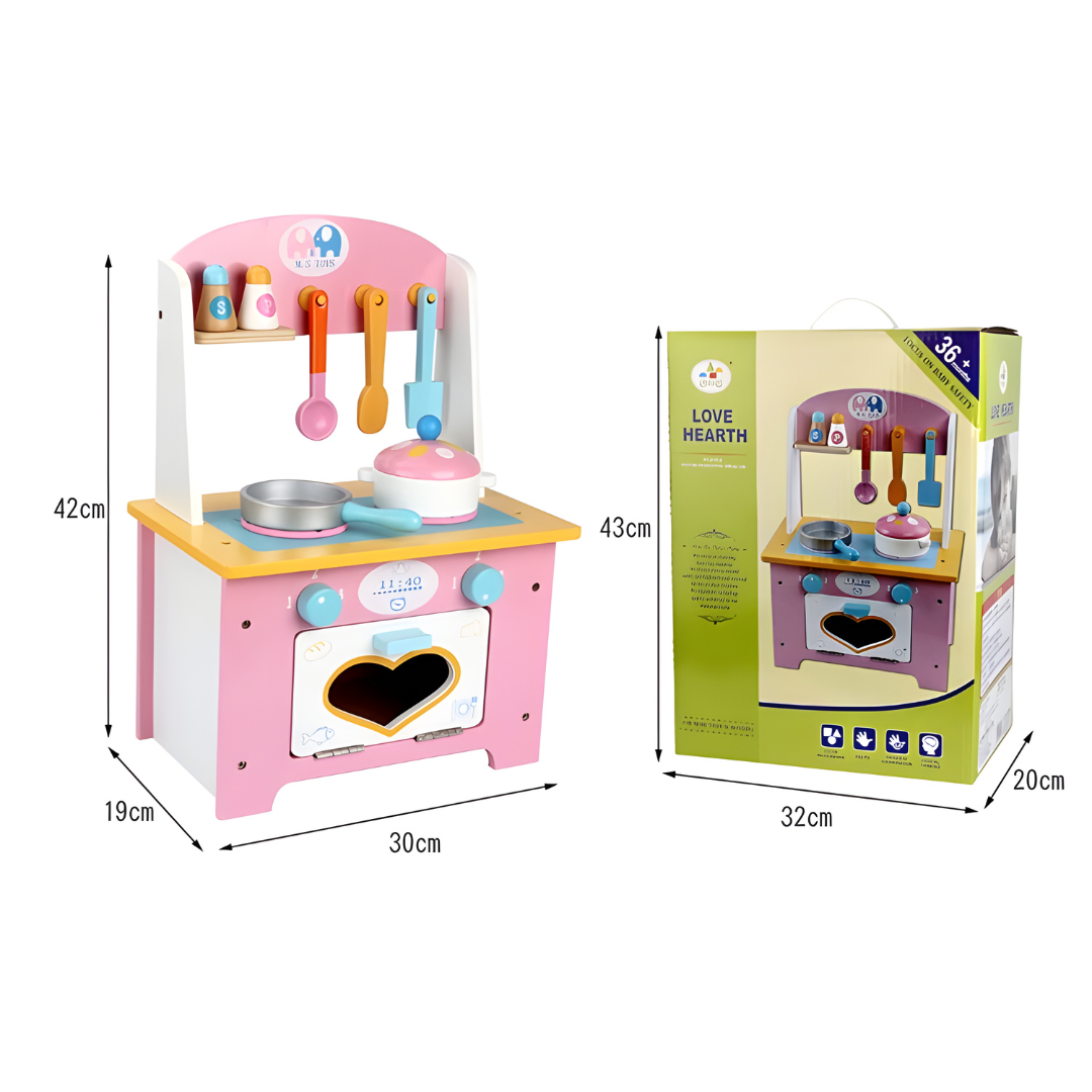 Mini Wooden Heart Play Kitchen Set