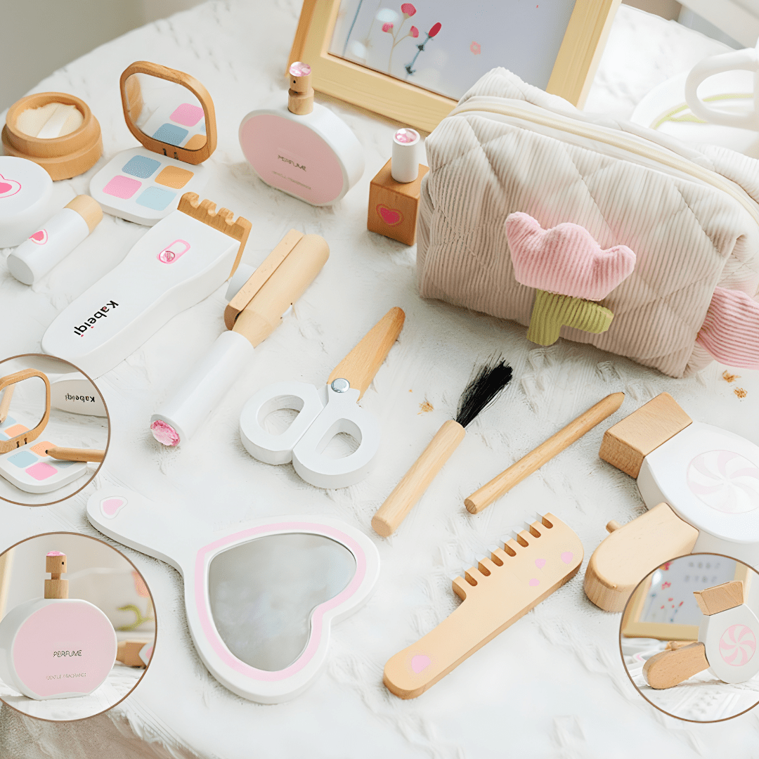 Wooden kids makeup set for girls with cosmetic bag Lebanon – pretend play beauty toy set