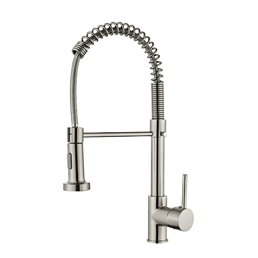 Pull-out kitchen sink faucet with 360 degree rotating spring design