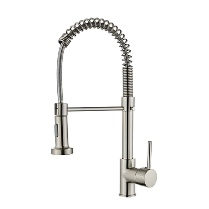 Pull-out kitchen sink faucet with 360 degree rotating spring design
