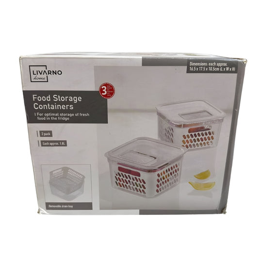 Livarno Home food storage containers set of 2 with drain tray 1.8L