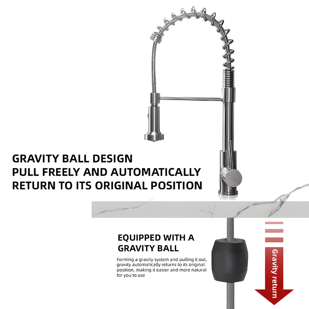 Pull-out kitchen sink faucet with 360 degree rotating spring design