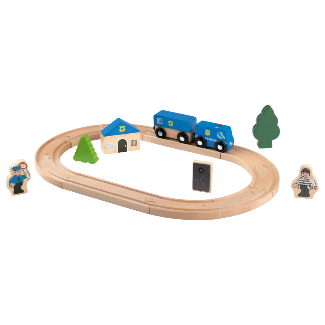 Playtive Wooden Railway Set Police Car 18 Pieces Set