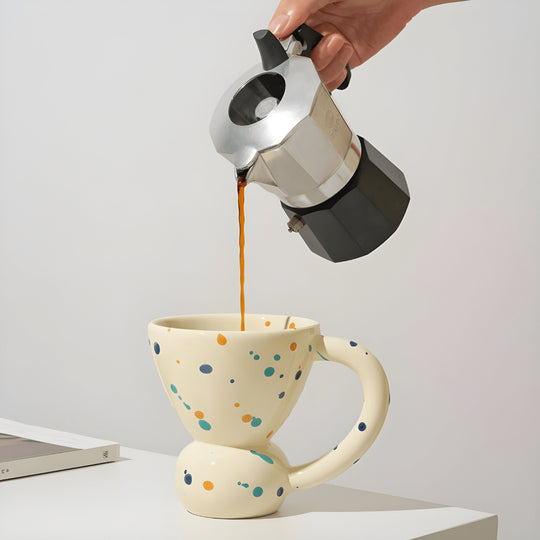 Hand-painted ceramic splash dot coffee mug with modern artistic design – 270ml