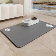 Dark gray and light beige absorbent pet feeding mat with food bowls, featuring a waterproof non-slip rubber base. Pet supplies Beirut Lebanon.