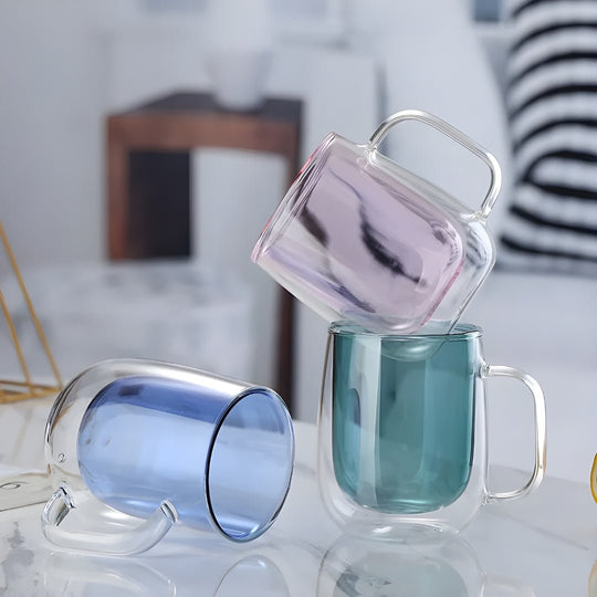 350 ml gekleurd dubbelwandig isolatieglas met handvat