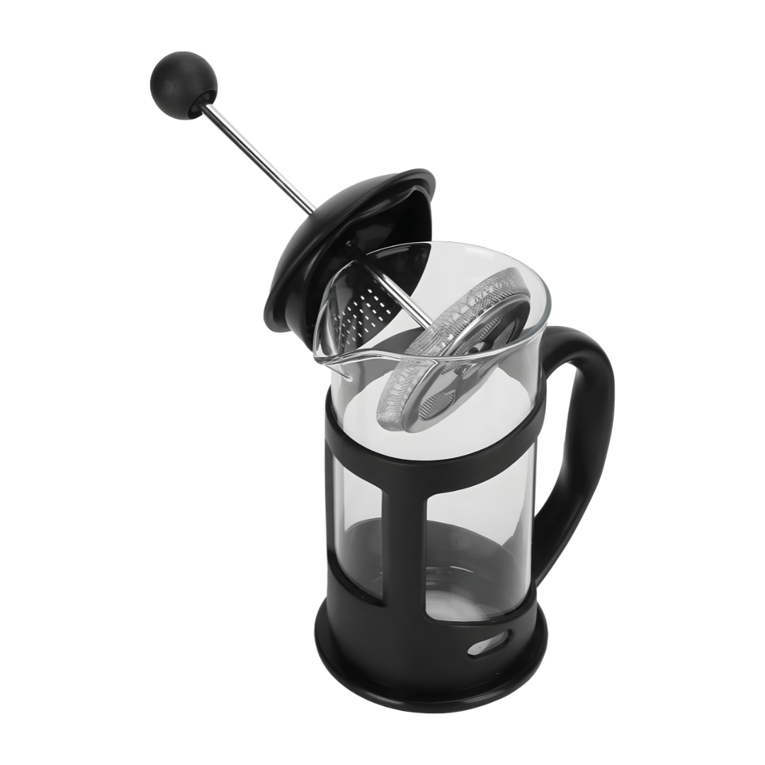 French Press coffee maker – black frame, borosilicate glass, stainless steel filter, 1000ml