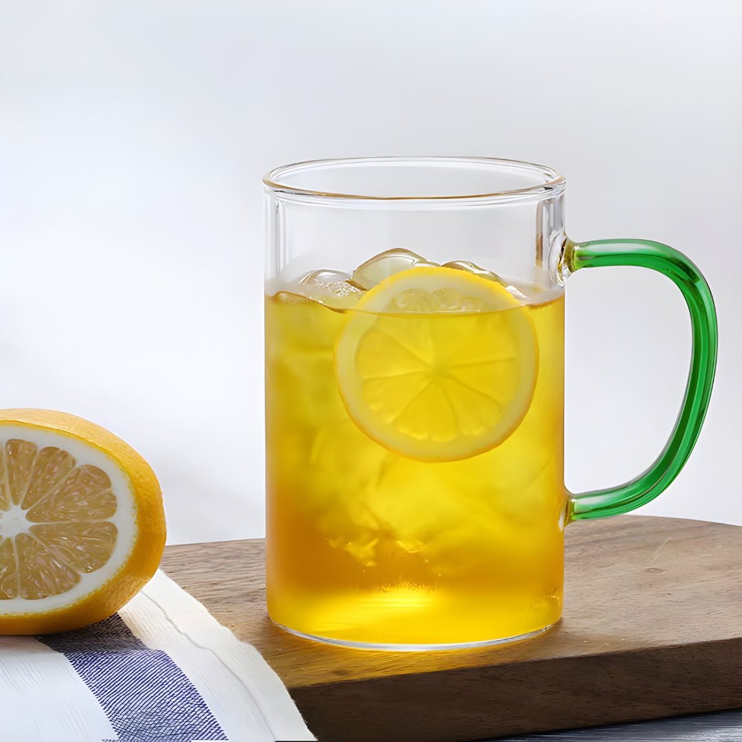 450ml clear glass mug with colored handle lebanon coffee tea cup modern glass drinkware