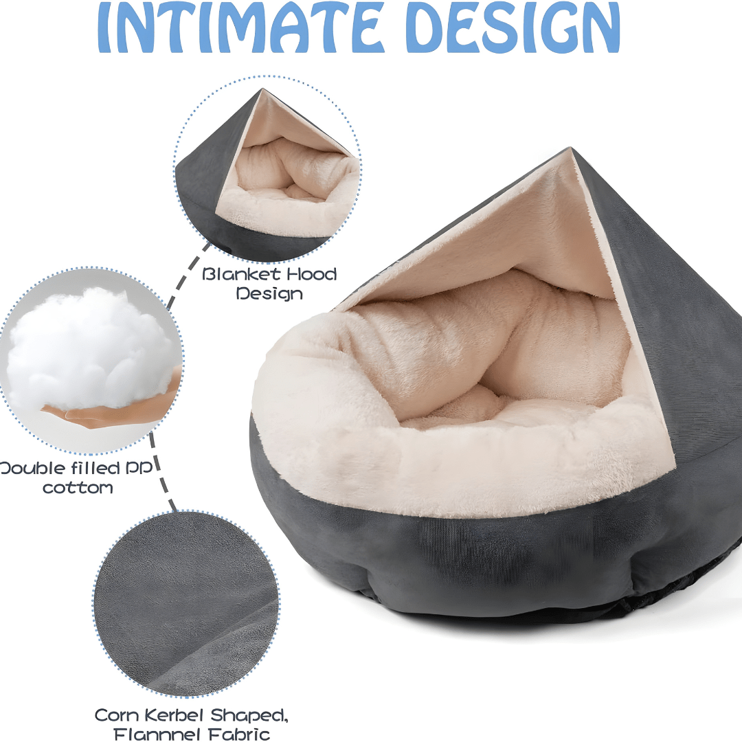 Dog cave bed 80cm anti anxiety hooded pet bed soft plush dog and cat bed Lebanon non slip cozy burrow bed