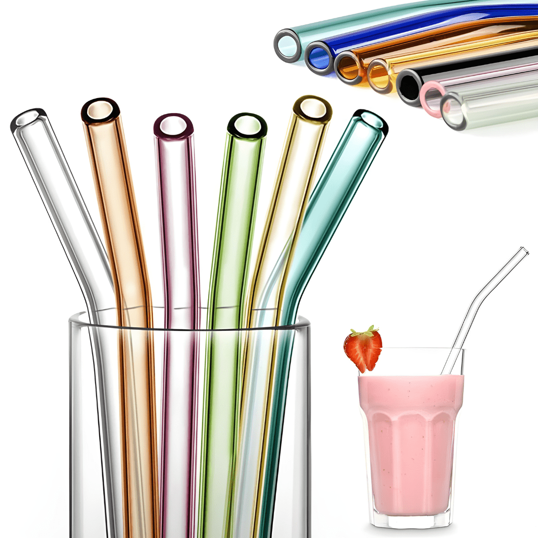 Glass Straw Set – 12 Reusable Straws + 2 Brushes