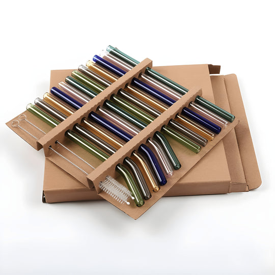 Glass Straw Set – 12 Reusable Straws + 2 Brushes