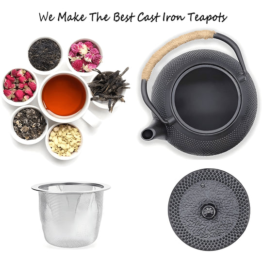 Vintage 1200ml cast iron teapot with classic Japanese design and ergonomic handle