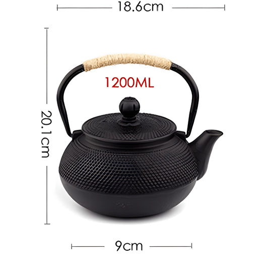 Vintage 1200ml cast iron teapot with classic Japanese design and ergonomic handle