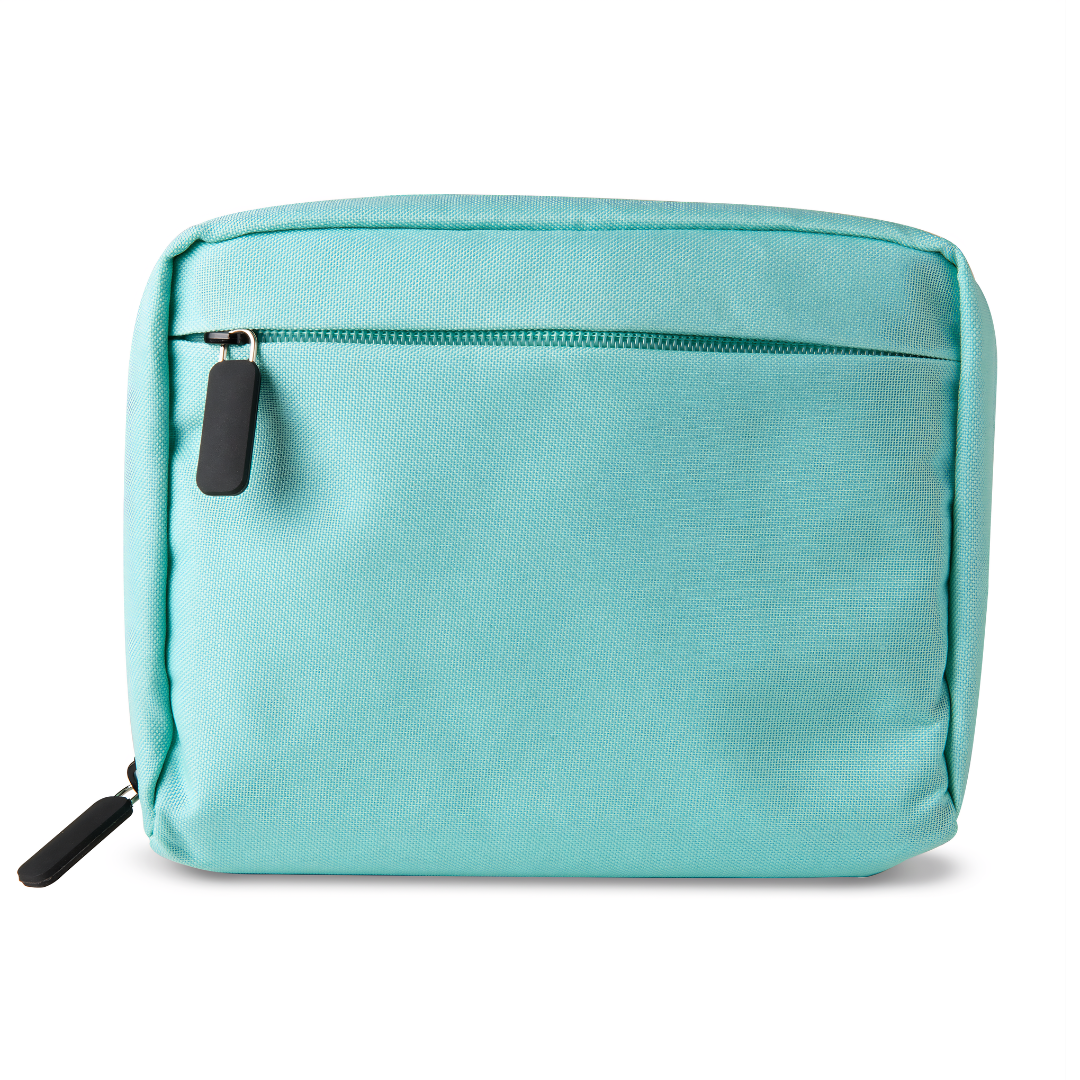 PANTONE mint green travel organiser bag packaging showing internal mesh