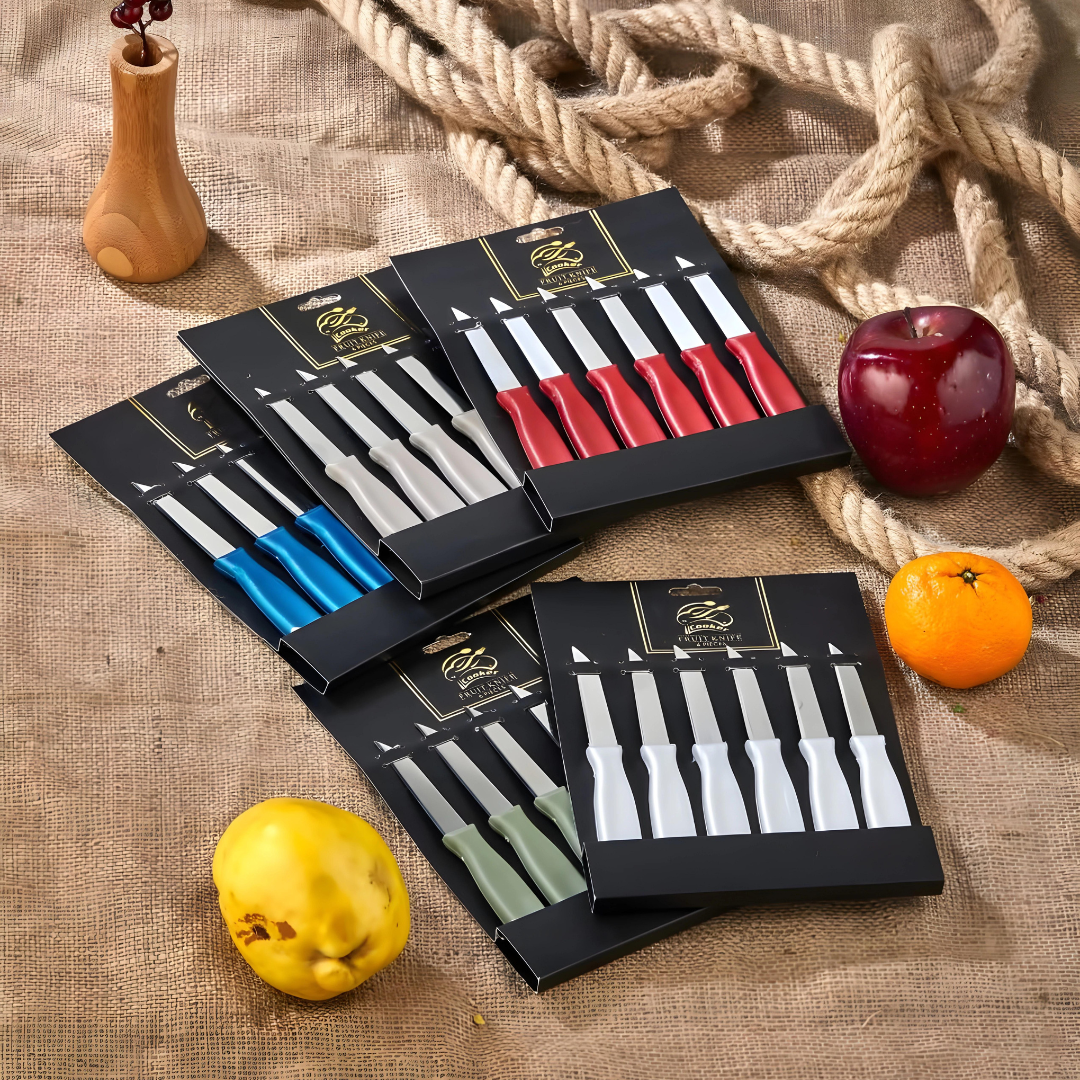 Stainless Red Fruit Vegetable Knife (Home Kitchen Picnic Knife) Set Of 6