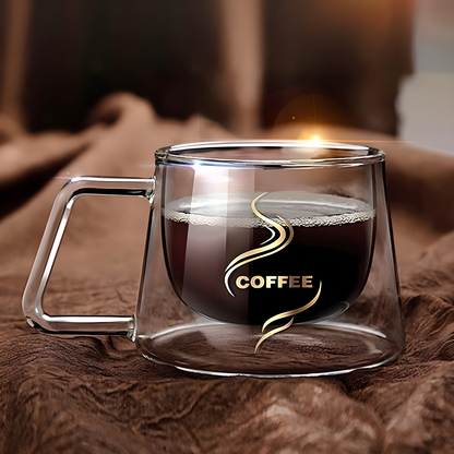 200ml Double Wall Insulated Glass Coffee Mug with Handle