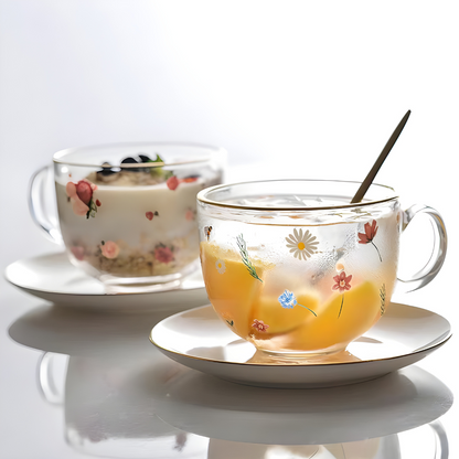 Elegant 470ml Glass Mug with Ceramic Saucer