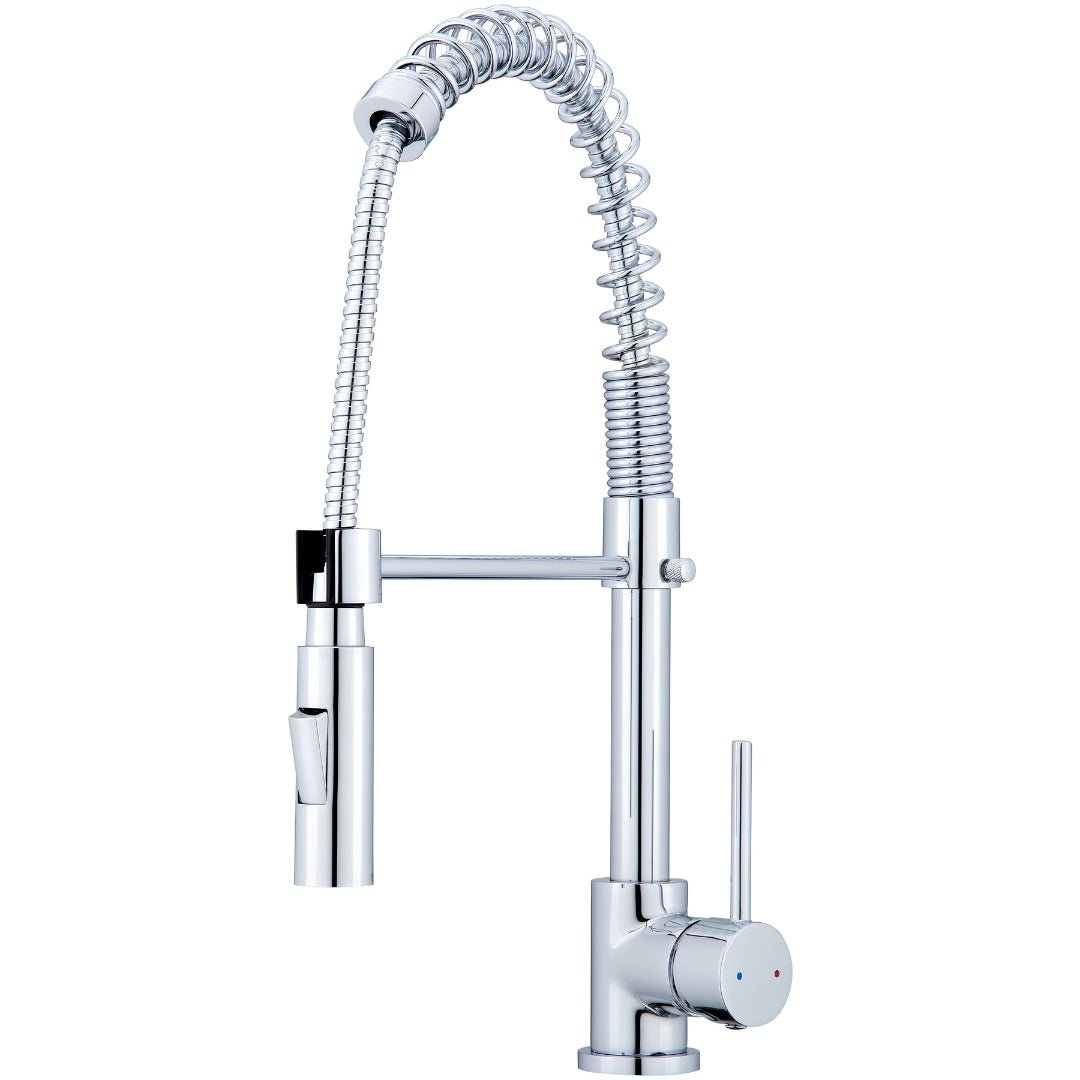 WELLWATER MURO chrome kitchen mixer tap with stainless steel spiral spring and flexible spray head