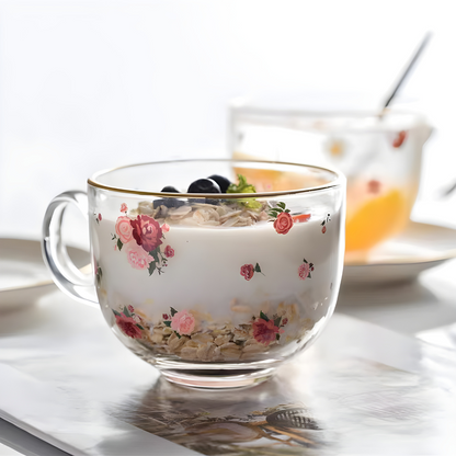 Elegant 470ml Glass Mug with Ceramic Saucer