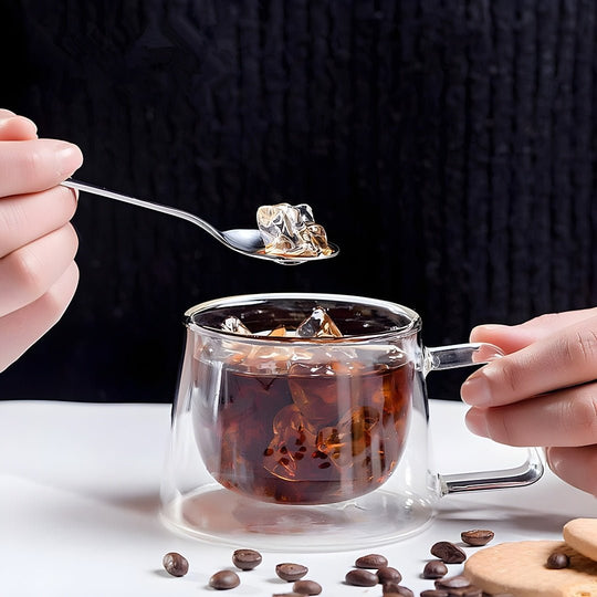 200 ml dubbelwandige geïsoleerde glazen koffiemok met handvat