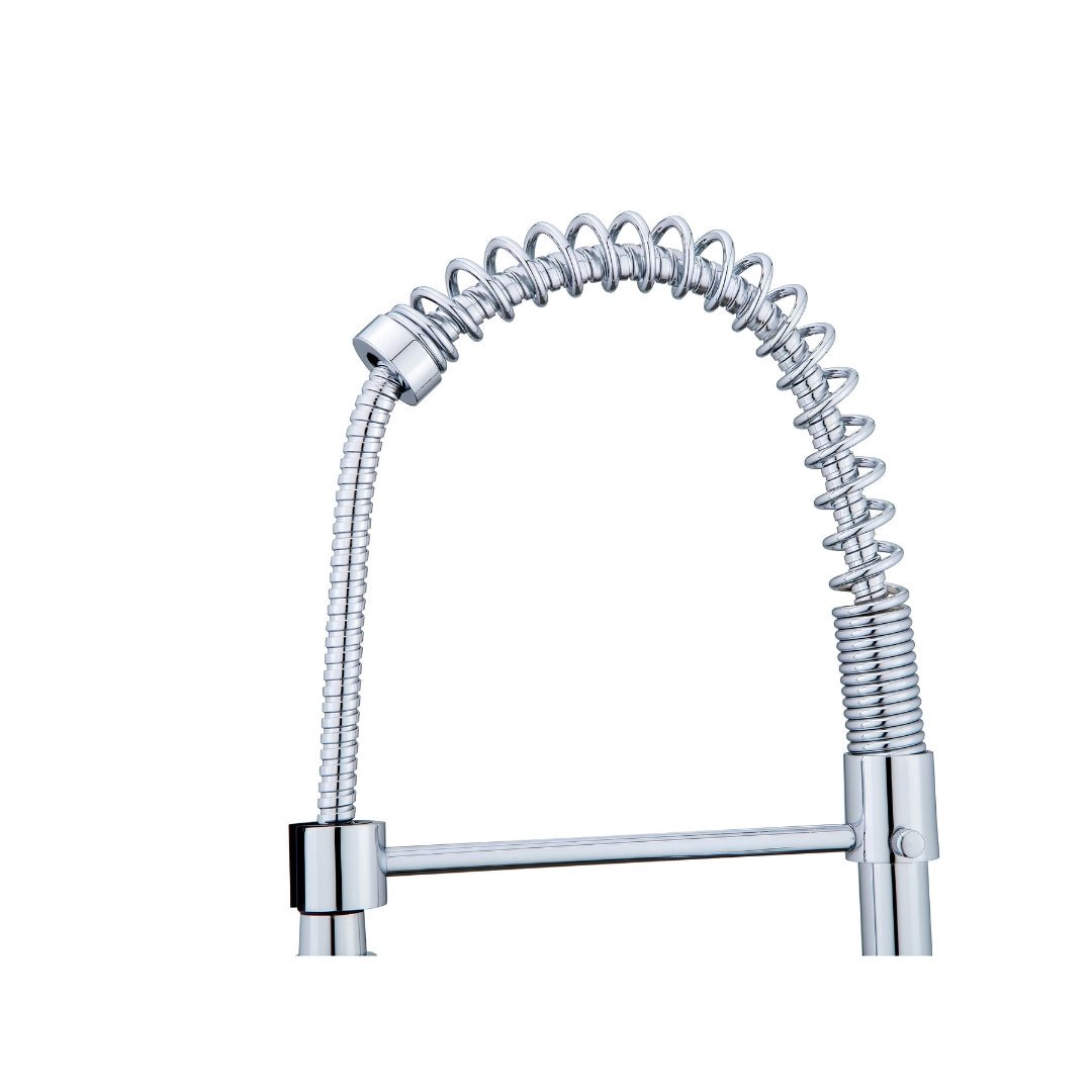 WELLWATER MURO chrome kitchen mixer tap with stainless steel spiral spring and flexible spray head