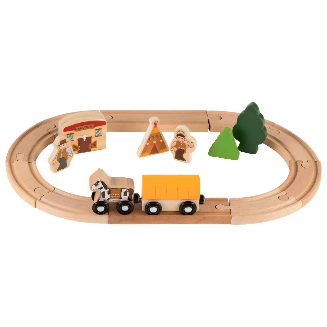 Playtive Wooden Railway Set Wild West 18 Pieces Set