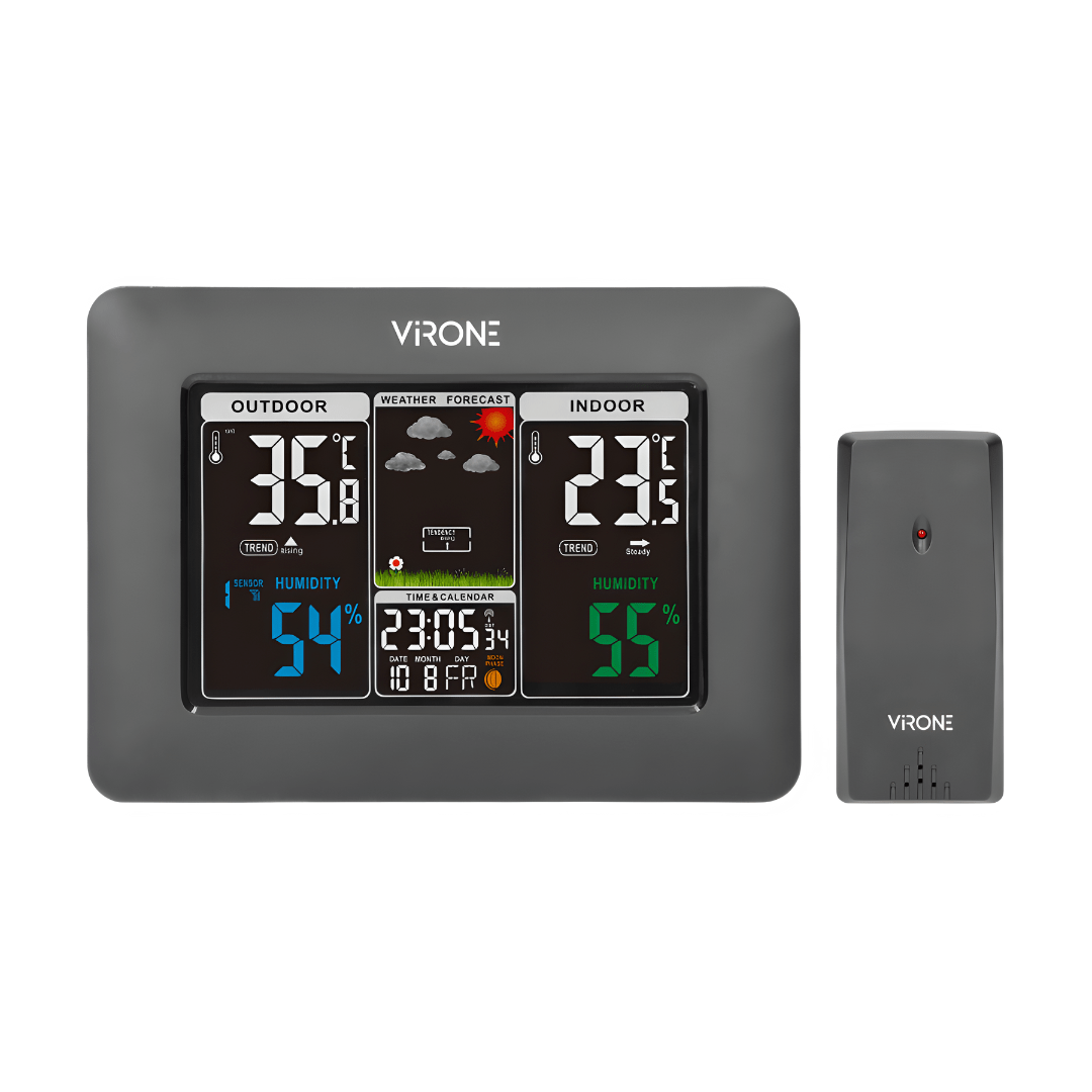 Advanced wireless weather station with digital indoor and outdoor temperature and humidity display – 60m range