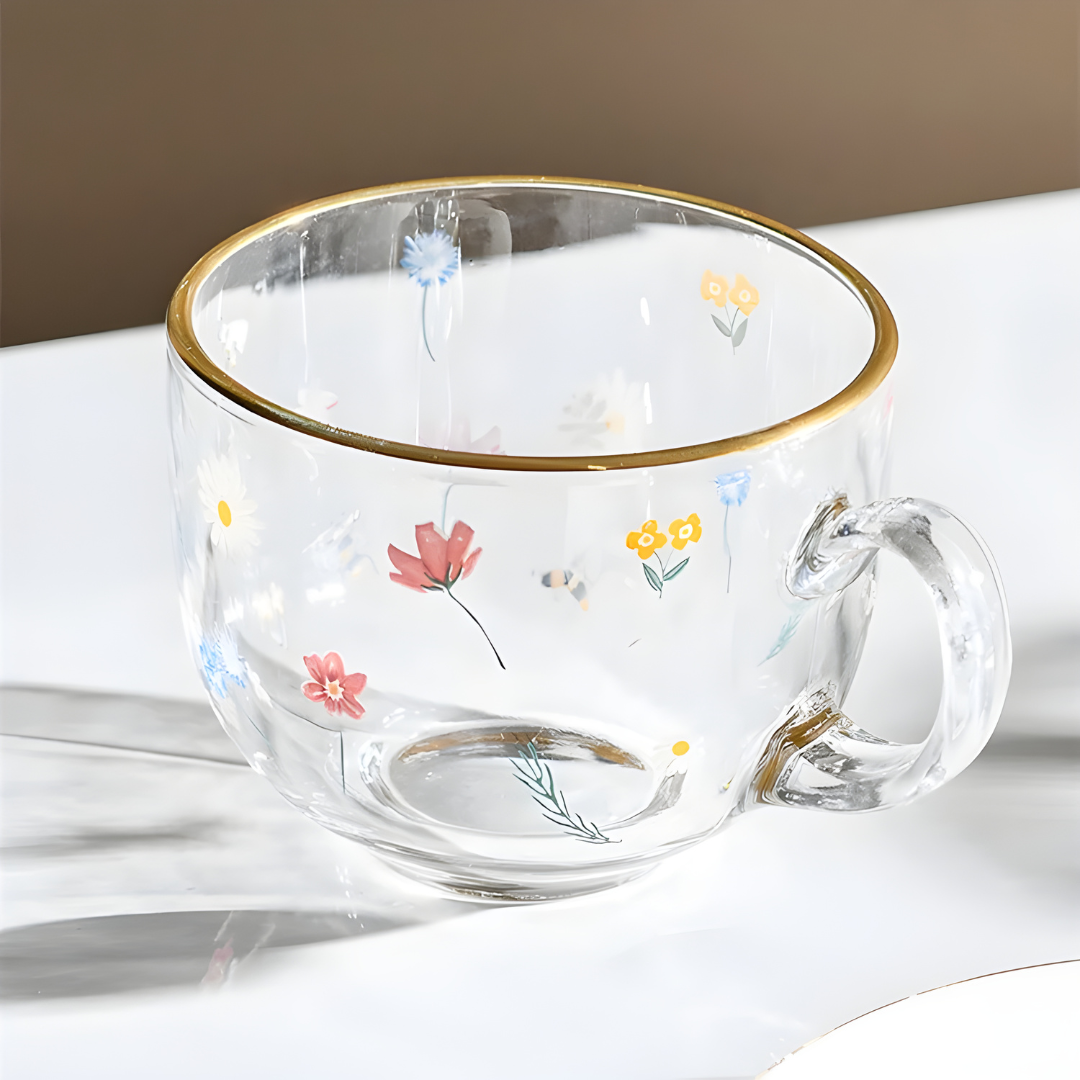 Elegant 470ml Glass Mug with Ceramic Saucer