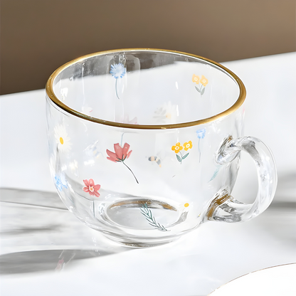 Elegant 470ml Glass Mug with Ceramic Saucer