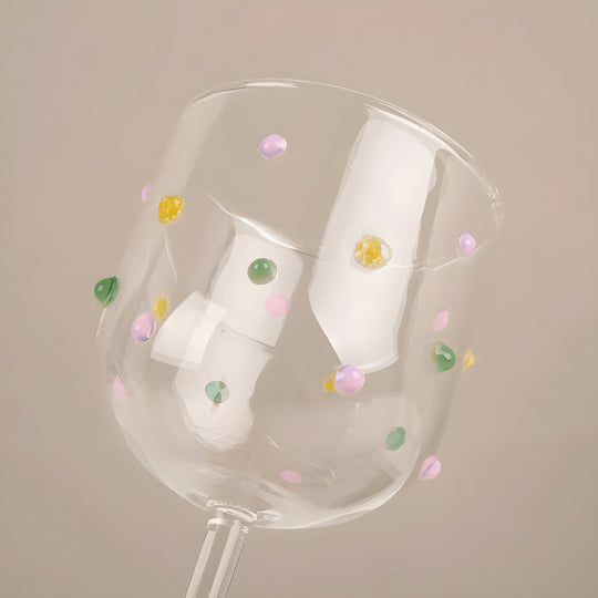 Handmade blown glass goblet with colorful polka dots – 300ml artistic drinkware

