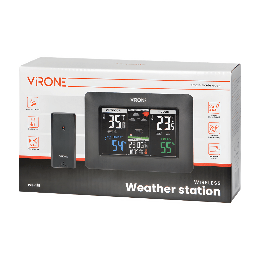 Advanced wireless weather station with digital indoor and outdoor temperature and humidity display – 60m range
