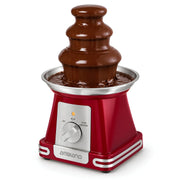 AMBIANO YHL-1722 red retro chocolate fountain with three chocolate-covered tiers, stainless steel bowl and silver control dial