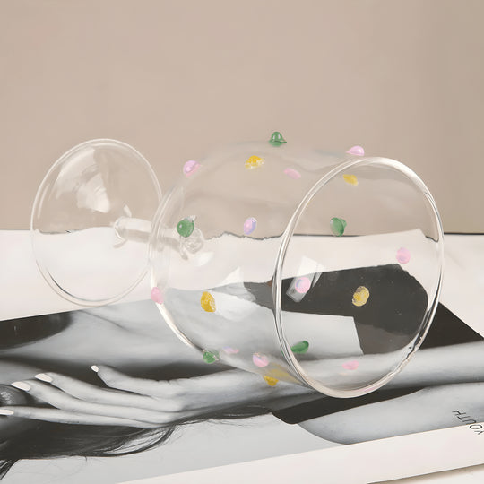 Handmade blown glass goblet with colorful polka dots – 300ml artistic drinkware

