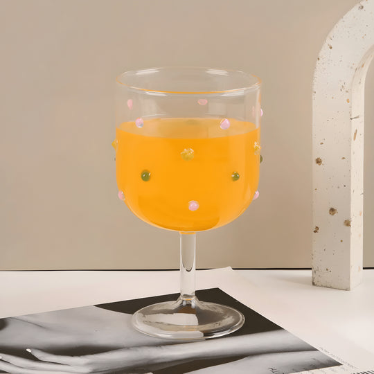 Handmade blown glass goblet with colorful polka dots – 300ml artistic drinkware


