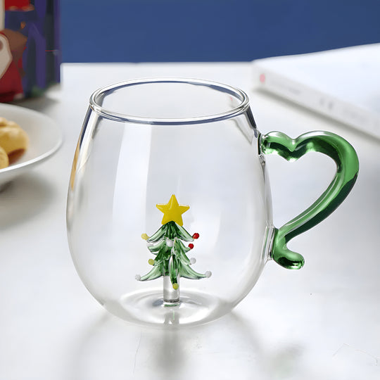 Clear 350ml borosilicate glass mug with 3D tree design inside