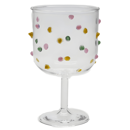 Handmade blown glass goblet with colorful polka dots – 300ml artistic drinkware

