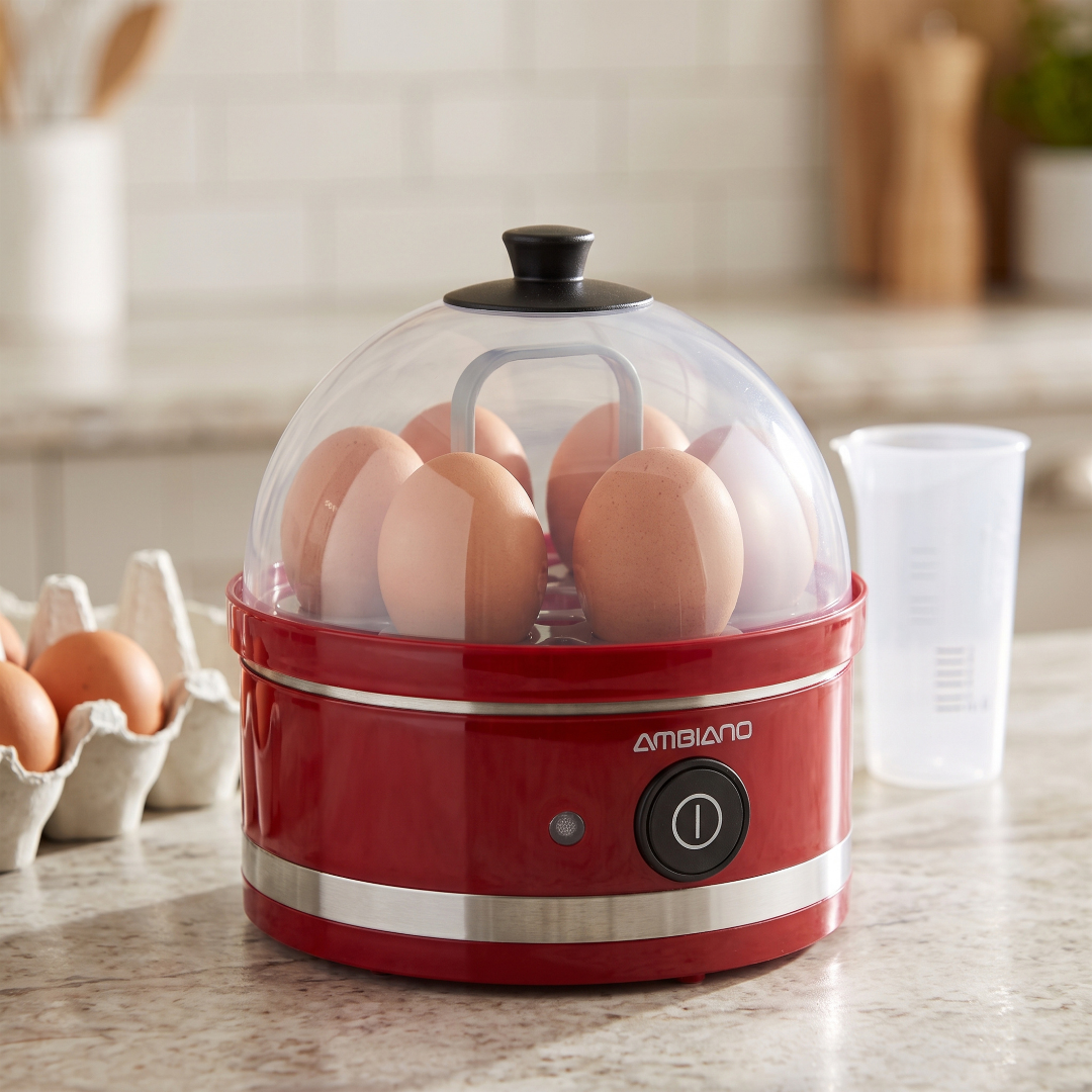AMBIANO retro electric egg cooker with transparent dome lid and removable 7-egg rack