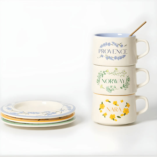 230ml porcelain tea cup with saucer featuring floral artwork and smooth finish – elegant European-style drinkware