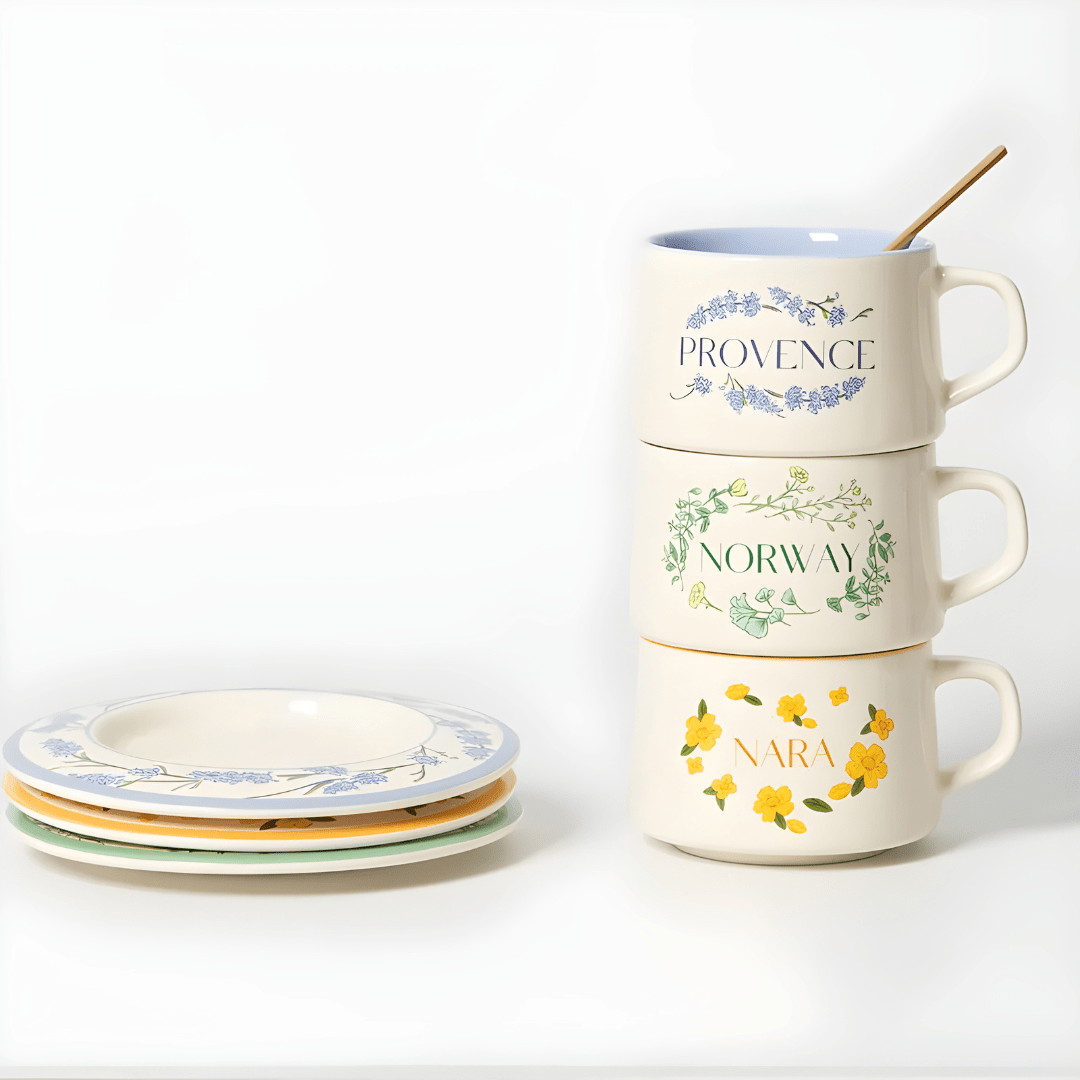 230ml porcelain tea cup with saucer featuring floral artwork and smooth finish – elegant European-style drinkware