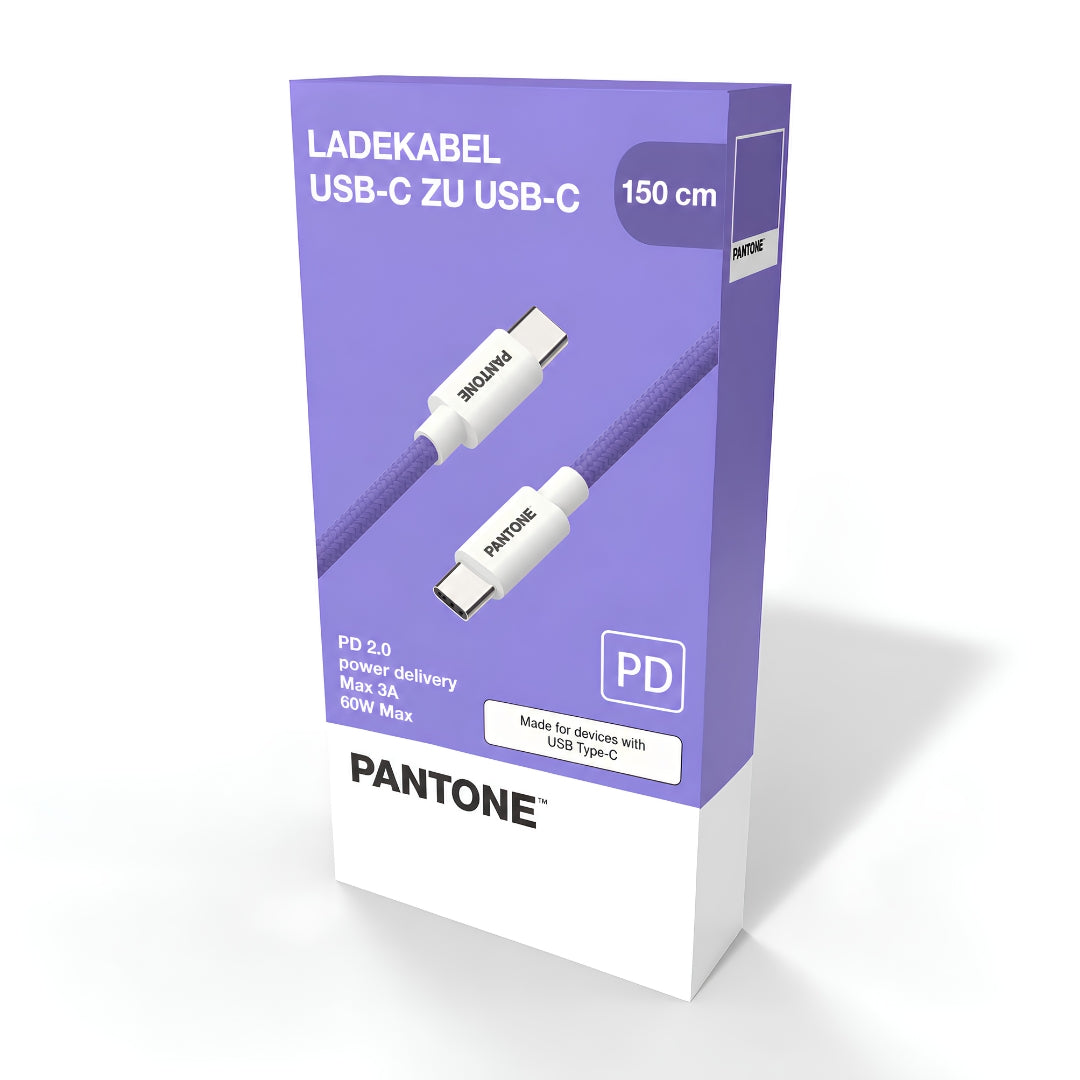 PANTONE purple USB-C to USB-C PD 60W charging cable, 1.5m, in retail packaging