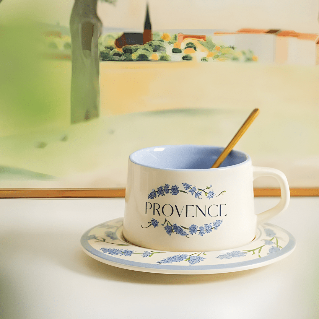 230ml porcelain tea cup with saucer featuring floral artwork and smooth finish – elegant European-style drinkware